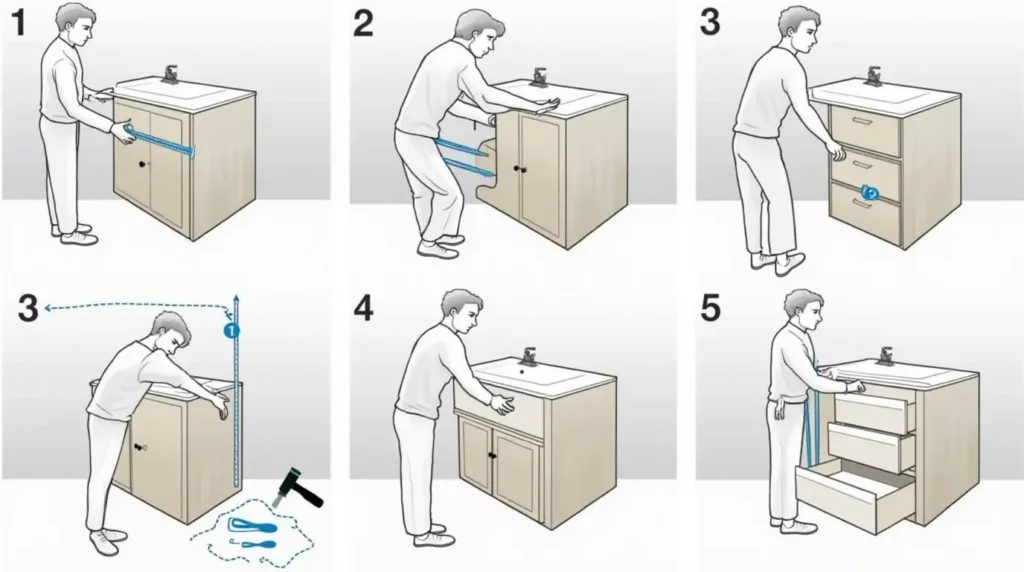 Step-by-step installation of a 48 Bathroom Vanity with tools and materials